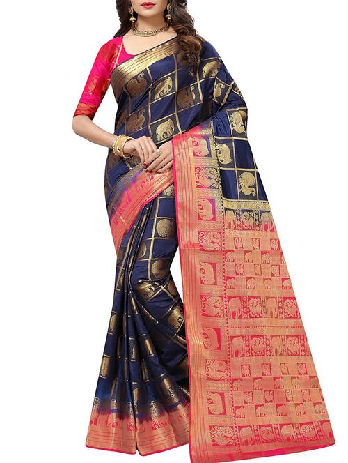 conversational zari motif banarasi saree - 15544917 - Very Small Image - 1
