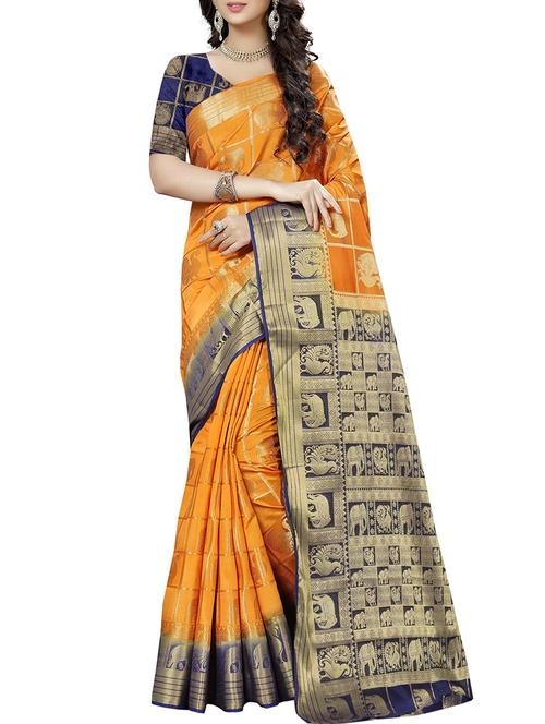conversational zari motif banarasi saree - 15544919 - Very Small Image - 1