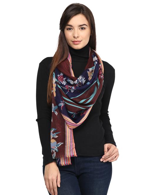 floral woolen stole - 15545102 - Very Small Image - 1