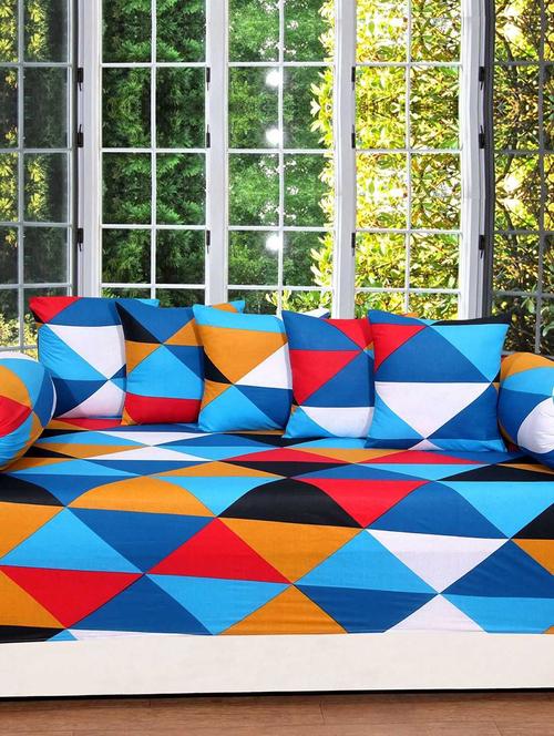 cotton printed diwan 8 pcs set(1 single bedsheet, 5 cushion covers, 2 bolster covers) - 15545204 - Very Small Image - 1