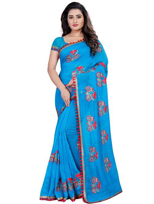 chanderi conversational embroidered saree with blouse - 15545238 - Very Small Image - 1