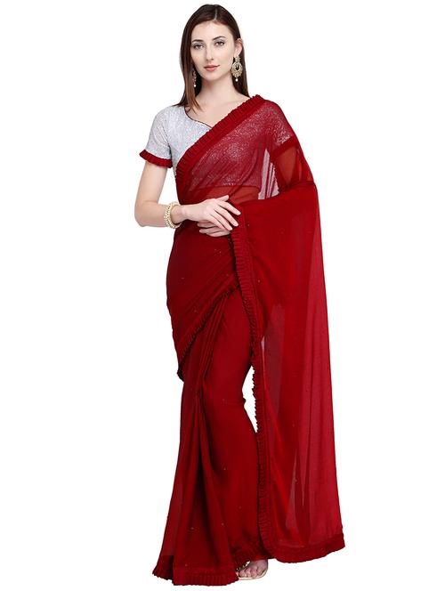 frilled lace embellished saree with blouse - 15545340 - Very Small Image - 1