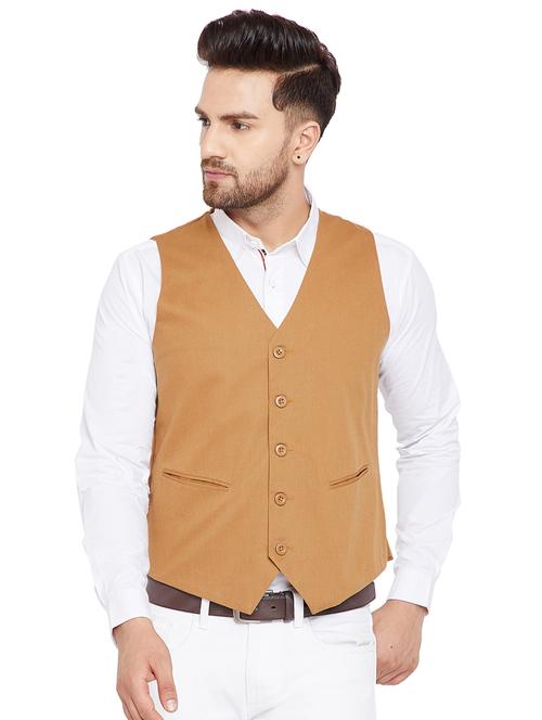 beige cotton classic waist coat - 15545916 - Very Small Image - 1