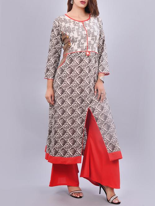printed slit a-line kurta - 15545925 - Very Small Image - 1