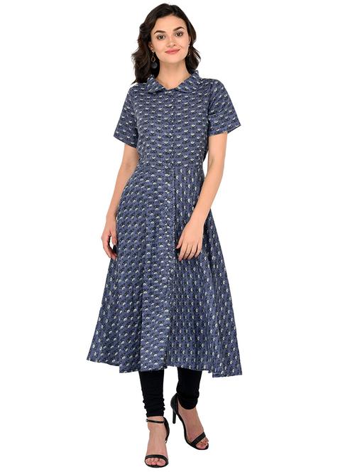 a-line printed peterpan collar kurta - 15546498 - Very Small Image - 1