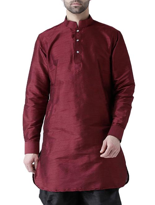 maroon silk blend solid kurta - 15546916 - Very Small Image - 1