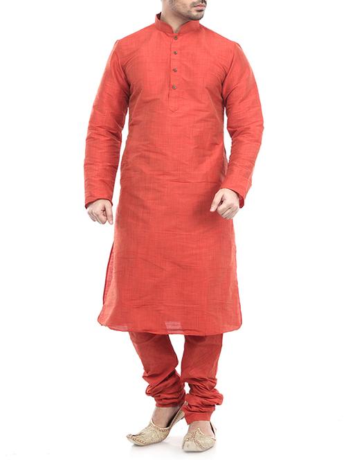 orange silk blend solid long kurta - 15546931 - Very Small Image - 1