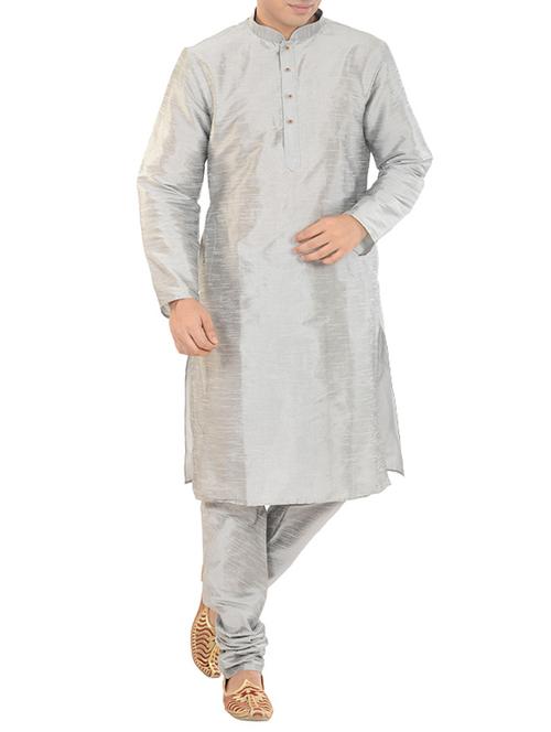 silver silk blend long kurta - 15546939 - Very Small Image - 1