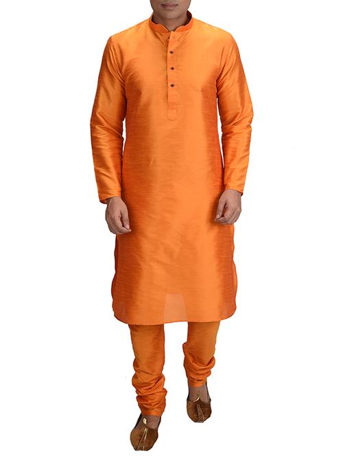orange silk blend long kurta - 15546942 - Very Small Image - 1