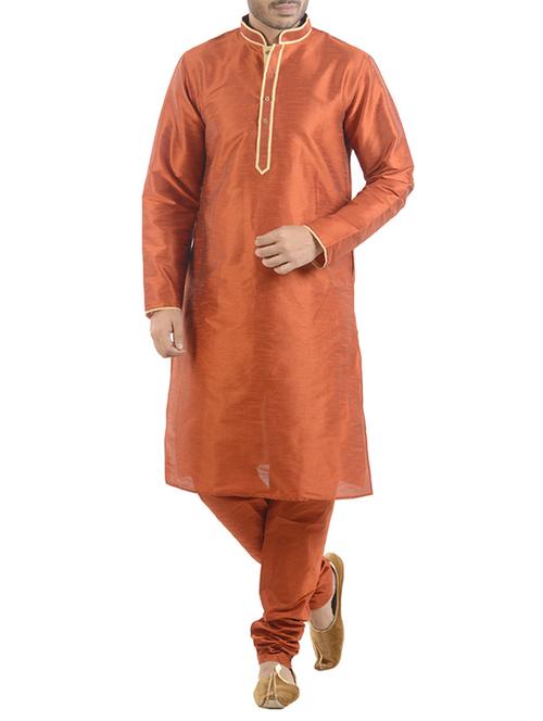 orange silk blend long kurta - 15546949 - Very Small Image - 1