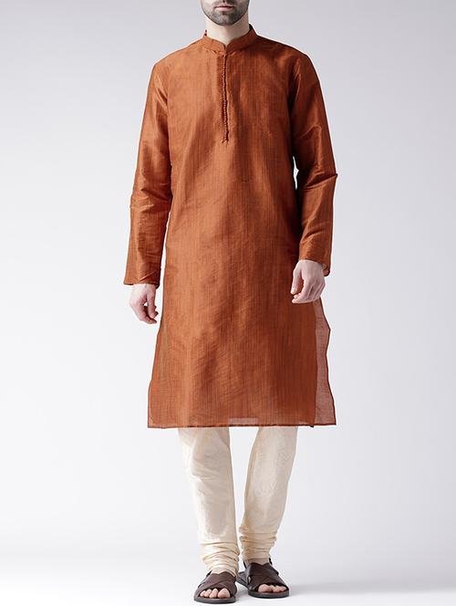 brown silk blend long kurta - 15546956 - Very Small Image - 1