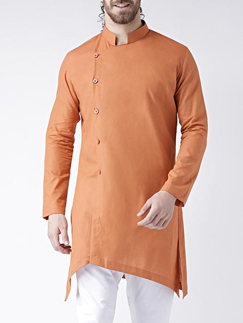 orange solid asymmetric kurta - 15546970 - Very Small Image - 1