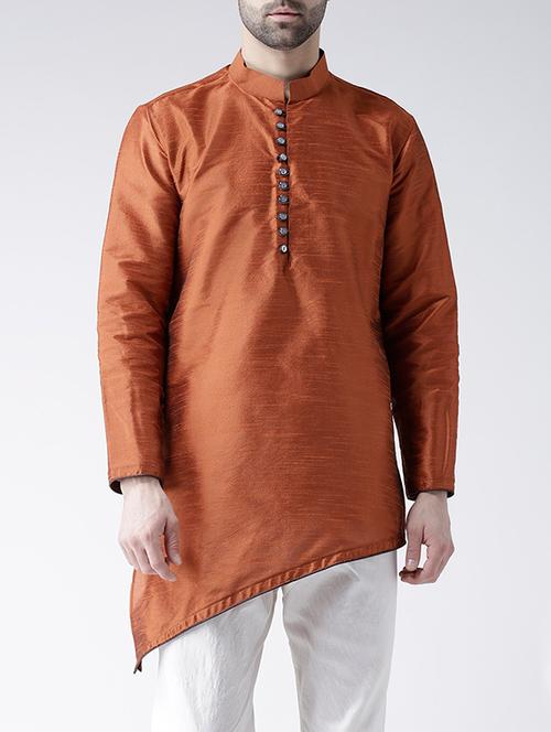 orange silk blend asymmetric kurta - 15546982 - Very Small Image - 1