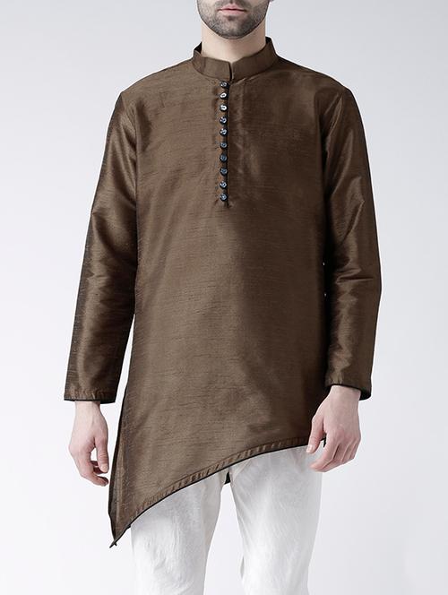 brown silk blend asymmetric kurta - 15546984 - Very Small Image - 1
