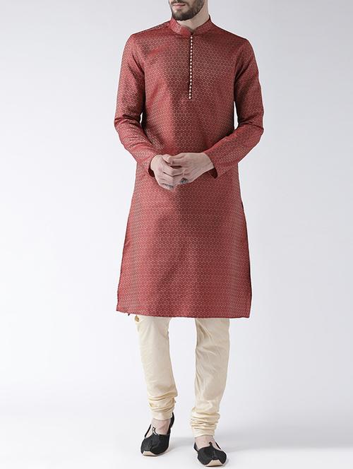red silk blend jacquard long kurta - 15546996 - Very Small Image - 1