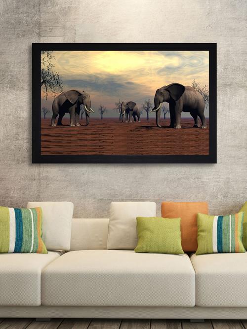 elephants large synthetic framed uv digital reprint painting - 15547324 - Very Small Image - 1