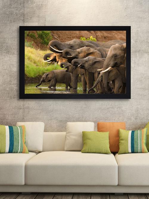elephants large synthetic framed uv digital reprint painting - 15547330 - Very Small Image - 1