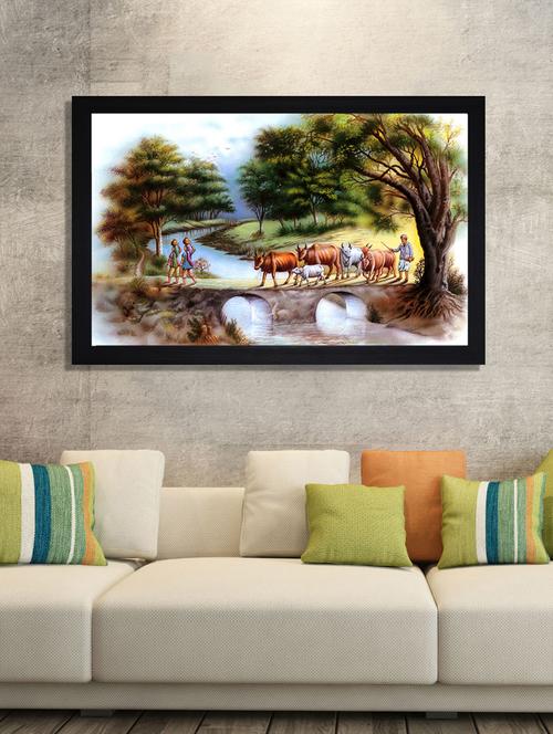 rajsthani village large synthetic framed uv digital reprint painting - 15547336 - Very Small Image - 1