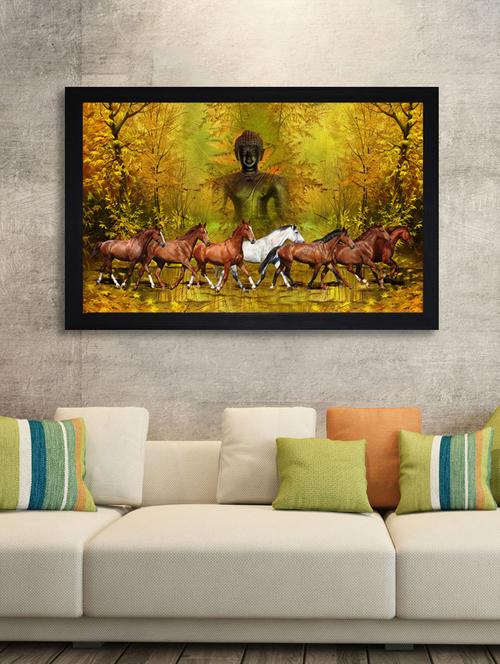 horse with buddha vastu large synthetic framed uv digital reprint painting - 15547347 - Very Small Image - 1