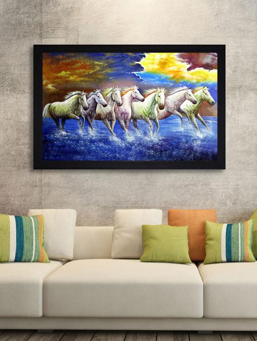 energetic horses vastu large synthetic framed uv digital reprint painting - 15547350 - Very Small Image - 1