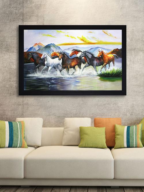 energetic horses vastu large synthetic framed uv digital reprint painting - 15547351 - Very Small Image - 1