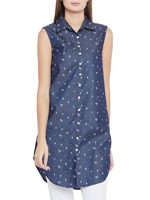conversational print denim shirt tunic - 15547812 - Very Small Image - 1