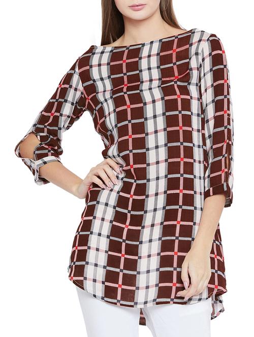 checkered boat neck tunic - 15547827 - Very Small Image - 1