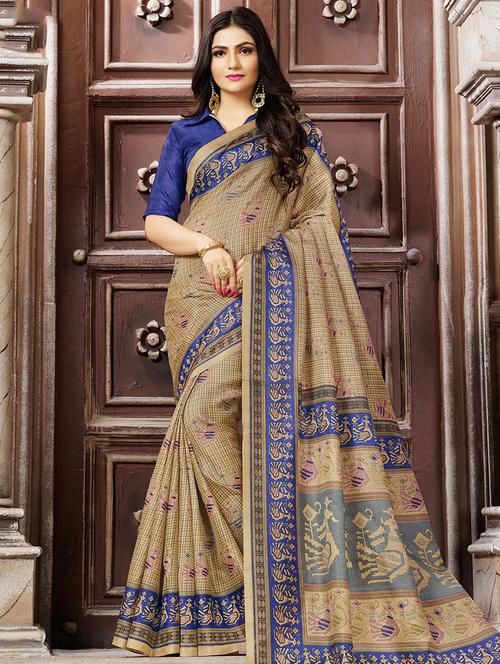contrast border conversational printed saree with blouse - 15547958 - Very Small Image - 1