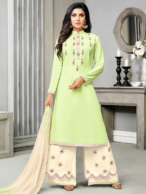 embroidered unstitched palazzo suit - 15548029 - Very Small Image - 1