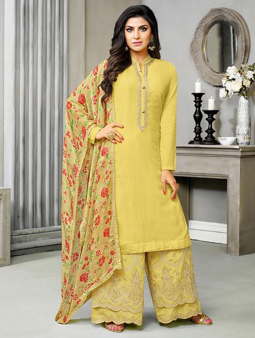 embroidered unstitched palazzo suit - 15548032 - Very Small Image - 1