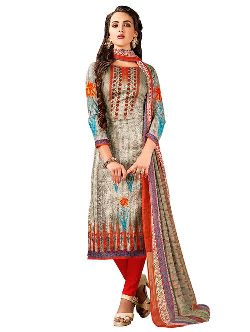 printed unstitched churidaar suit - 15548042 - Very Small Image - 1