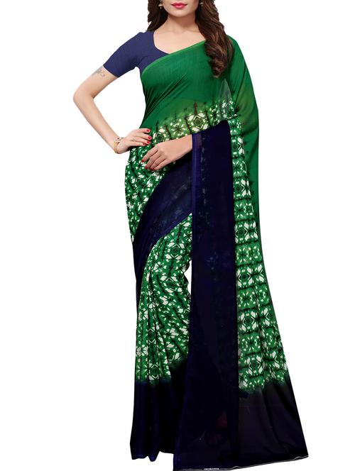 contrast bordered printed saree with blouse - 15548055 - Very Small Image - 1