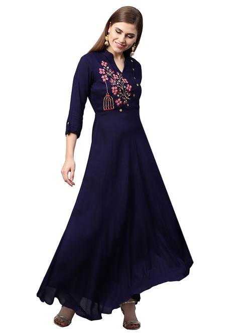 embroidered flared kurta - 15551515 - Very Small Image - 1