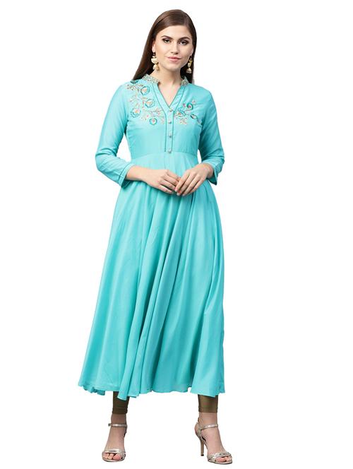 embroidered flared kurta - 15551520 - Very Small Image - 1
