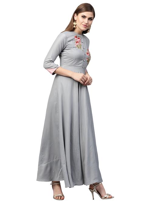 embroidered a-line kurta - 15551528 - Very Small Image - 1