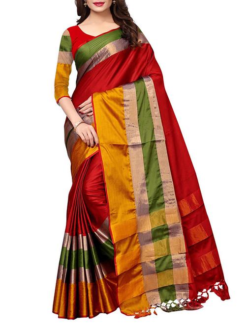 zari stripes bordered maheshwari saree with blouse - 15557695 - Very Small Image - 1