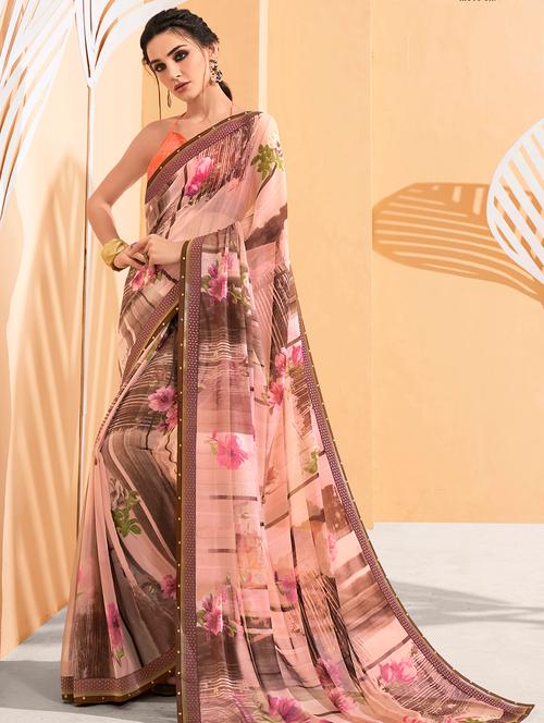 floral printed saree with blouse - 15558006 - Very Small Image - 1