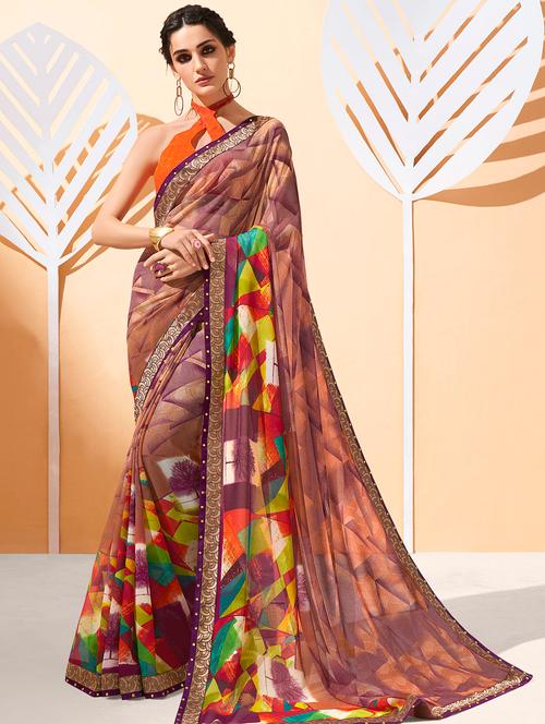 geometrical printed saree with blouse - 15558008 - Very Small Image - 1
