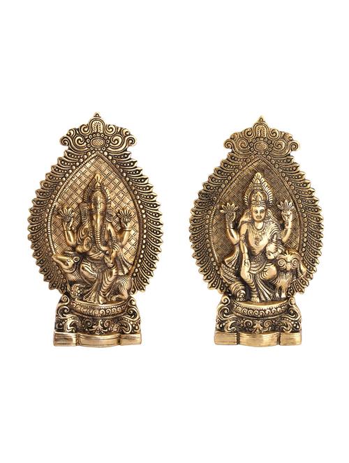 lakshmi ji and ganesh ji pair in metal antique gold plated by handicrafts paradise - 15558921 - Very Small Image - 1