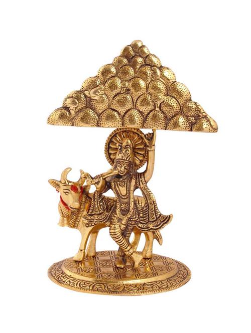 krishna lifting the mountain in metal antique gold plated by handicrafts paradise - 15558934 - Very Small Image - 1