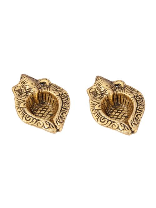 diya pair in metal ganesh face antique golden finish by handicrafts paradise - 15558997 - Very Small Image - 1