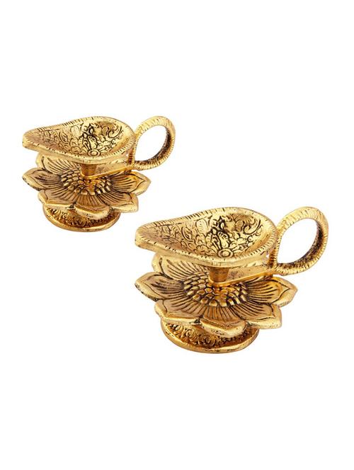 chirag diya pair in metal antique gold plated by handicrafts paradise - 15559002 - Very Small Image - 1