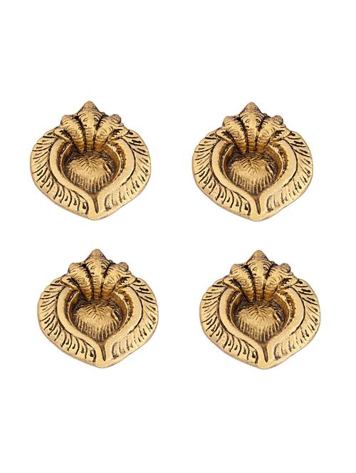 diya set of 4 pc in metal tripple ganesh face antique golden finish by handicrafts paradise - 15559013 - Very Small Image - 1