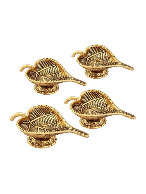 leaf shaped diya set of 4 pc in metal antique gold plated by handicrafts paradise - 15559021 - Very Small Image - 1
