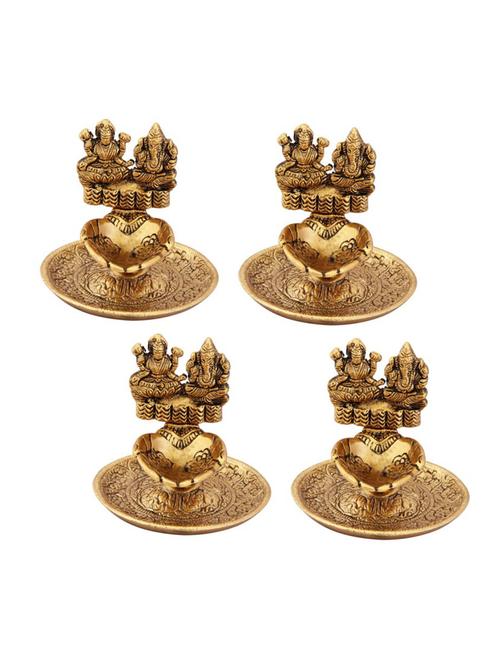 lakshmi ganesh hand diya set of 4 pc in metal antique gold plated by handicrafts paradise - 15559022 - Very Small Image - 1