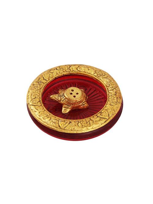 tortoise incense holder placed in red glass vessel with metal border by handicrafts paradise - 15559026 - Very Small Image - 1