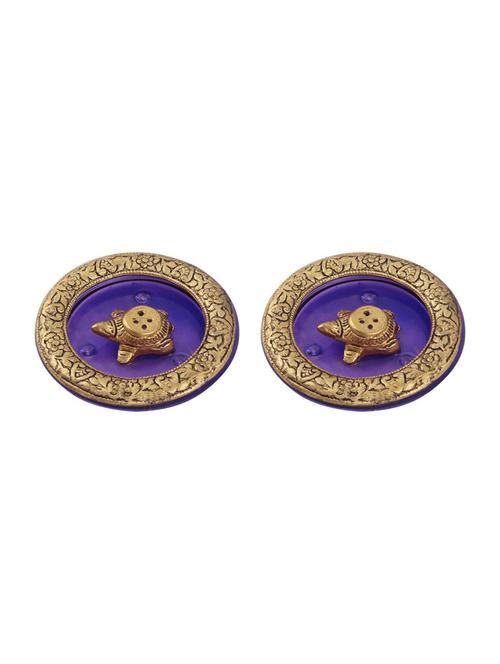 tortoise incense holder set of 2pc placed in purple glass vessel with metal border by handicrafts paradise - 15559034 - Very Small Image - 1