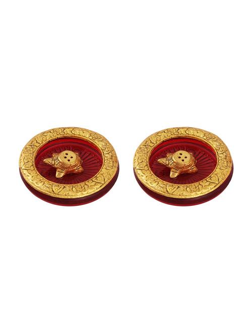 tortoise incense holder set of 2 pc placed in red glass vessel with metal border by handicrafts paradise - 15559035 - Very Small Image - 1
