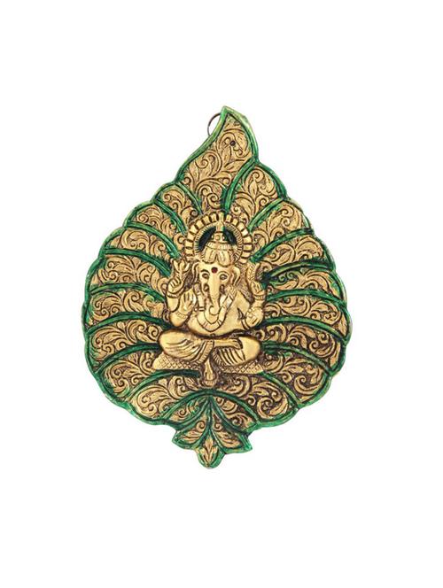 leaf shaped wall hanging with ganesha motiff in metal by handicrafts paradise - 15559062 - Very Small Image - 1