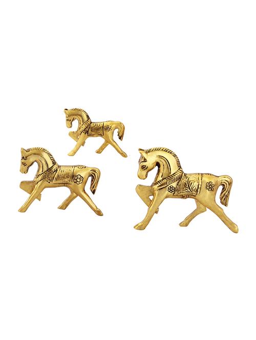 horse set of 3 pc in metal antique golden finish by handicrafts paradise - 15559544 - Very Small Image - 1